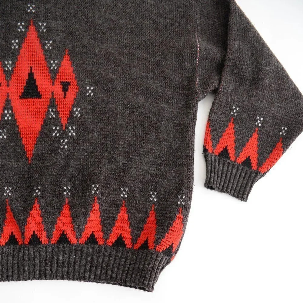 Vintage Pause Brown Red Wool Knit Grandpa Crew Neck Men's Large Unisex - Picture 11 of 13